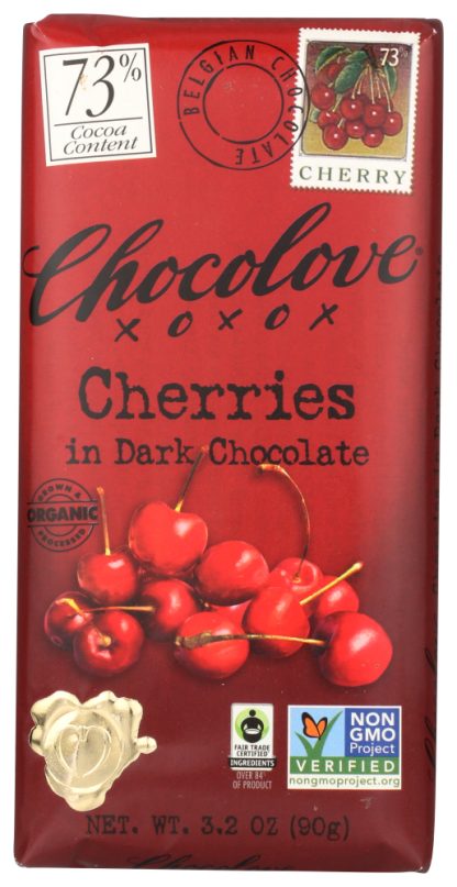 CHOCOLOVE: Cherries Dark Chocolate Bar, 3.2 oz