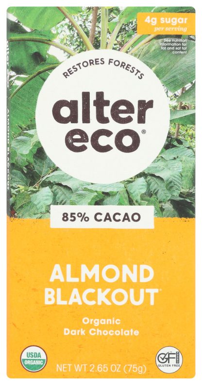 ALTER ECO: Almond Blackout Dark Chocolate Bar, 2.65 oz