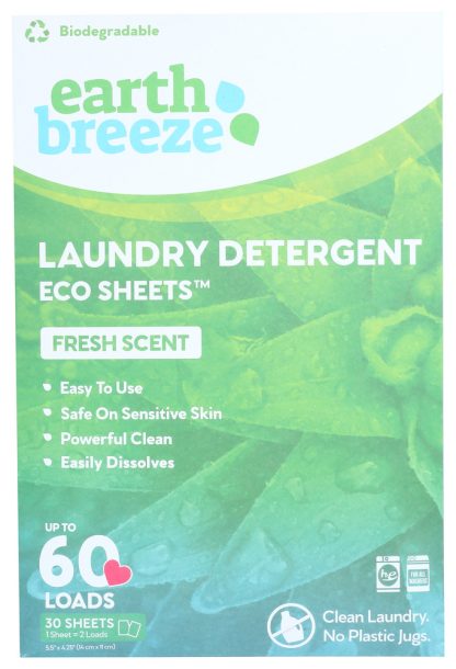 EARTH BREEZE: Laundry Detergent Eco Sheets Fresh Scent, 60 ea