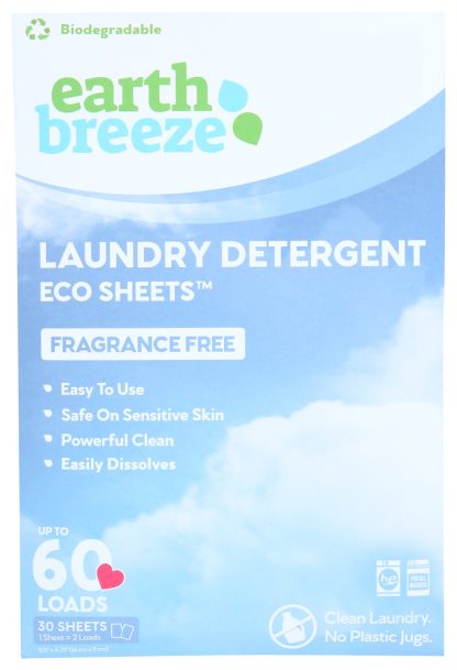 EARTH BREEZE: Laundry Detergent Eco Sheets Fragrance Free, 60 ea