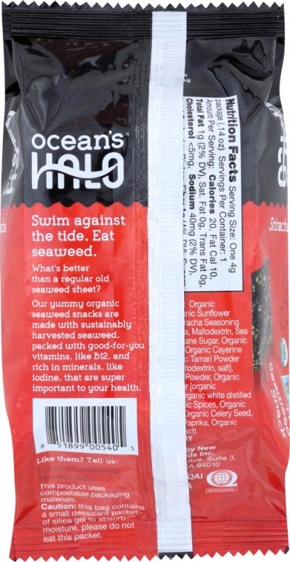 OCEANS HALO: Seaweed Snack Pack Sriracha, 0.14 oz