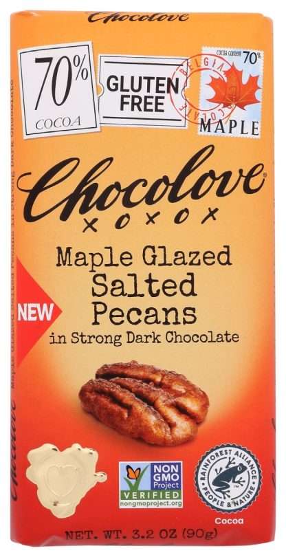 CHOCOLOVE: Maple Glazed Salted Pecans In Strong Dark Chocolate, 3.2 oz