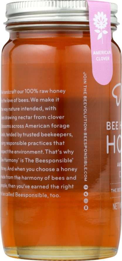 BEE HARMONY: American Raw Clover Honey, 12 oz