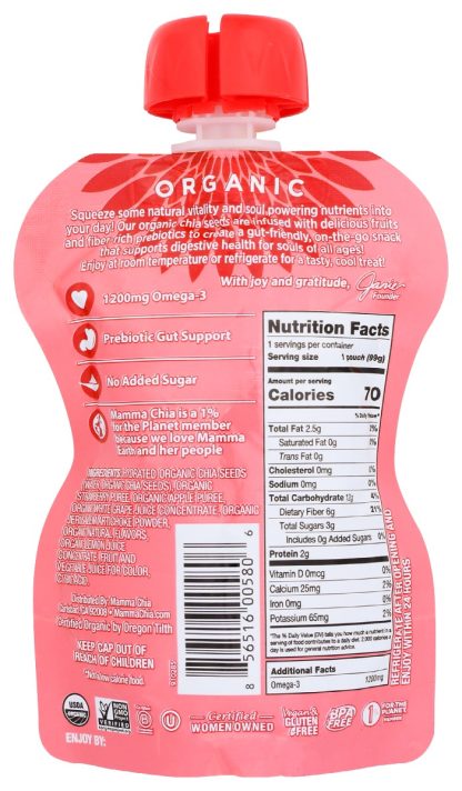 MAMMACHIA: Strawberry Lemonade Organic Chia Prebiotic Squeeze, 3.5 oz