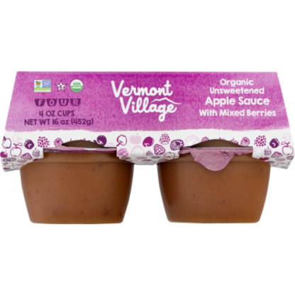 VERMONT VILLAGE CANNERY: Organic Unsweetened Applesauce with Mixed Berries Cups, 16 oz